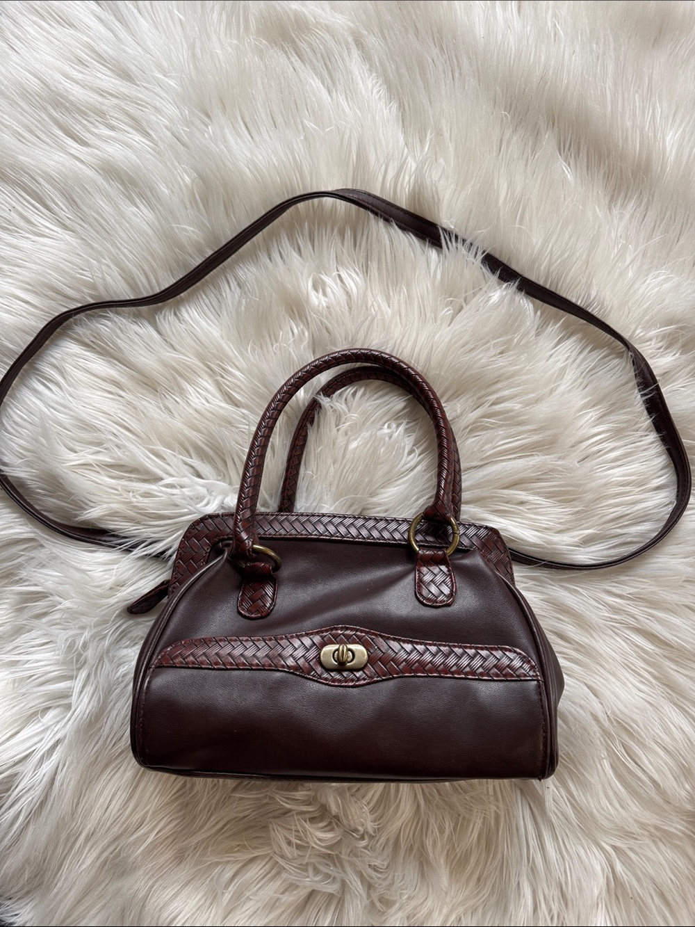 Early 2000s Y2K Classic Brown Woven Whimsy Mini Purse with Crossbody Strap